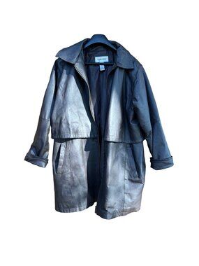 Vintage Veranesi Black Genuine Leather Jacket With Zip Front & Pockets Womens Si